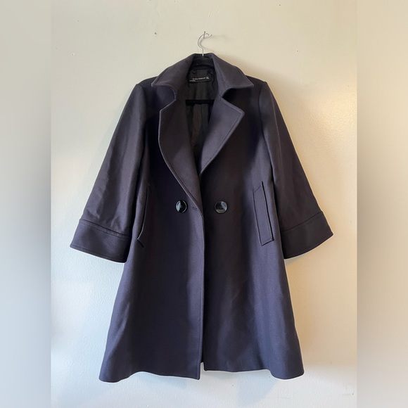 ZARA NAVY BLUE WOOL BLEND DOUBLE BREASTED  COAT BLOGGER FAVOURITE MINIMALIST M - Picture 8 of 16